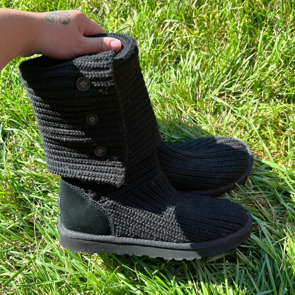 Black Knit Button UGG boots